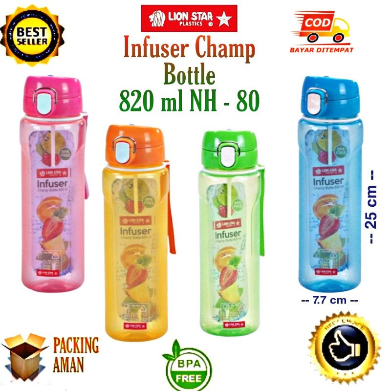 PROMO (Bisa COD) Lion Star Botol Infuser NH-80 820 ml / Bottle Minum Infuse Lemon Jeruk Saring /  Botol Plastik / Termos Botol air