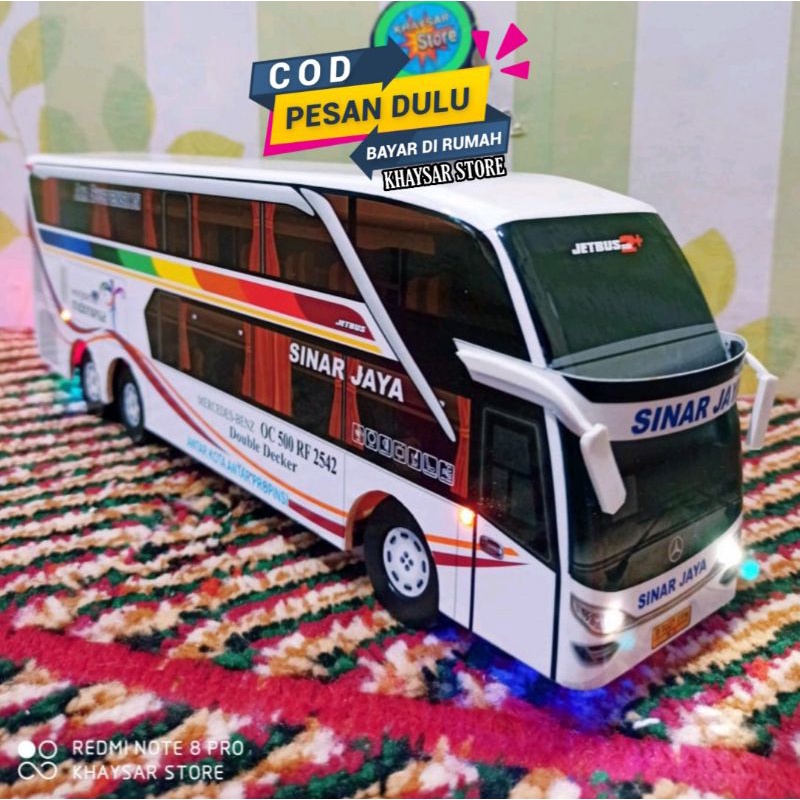 miniatur Bus bis /mainan bus bis Sinar jaya double decker + Lampu