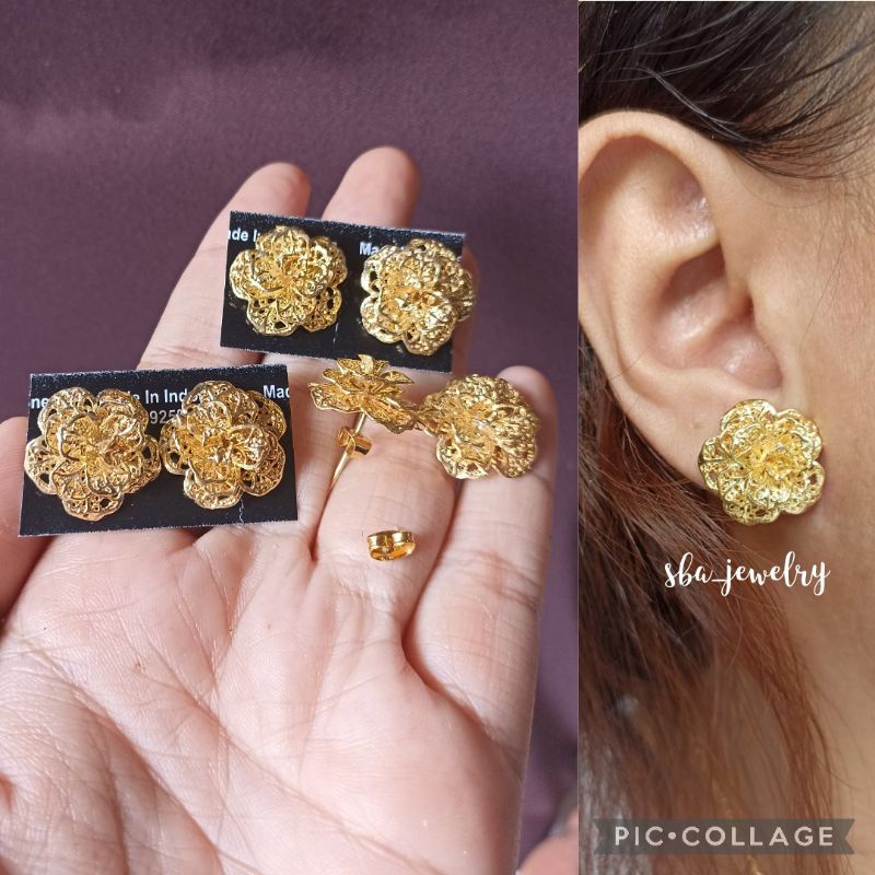 giwang bunga kenari mawar alpaka Bali