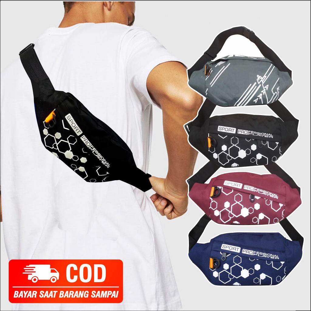 Pege 8830 - Tas Selempang Waistbag Pria Motif Sablon Abstrak Distro Slingbag Bahu Cowok