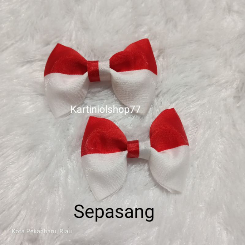 Jepit Rambut Pita Merah Putih // Aksesoris Rambut Produk Handmade by KartiniOlshop77