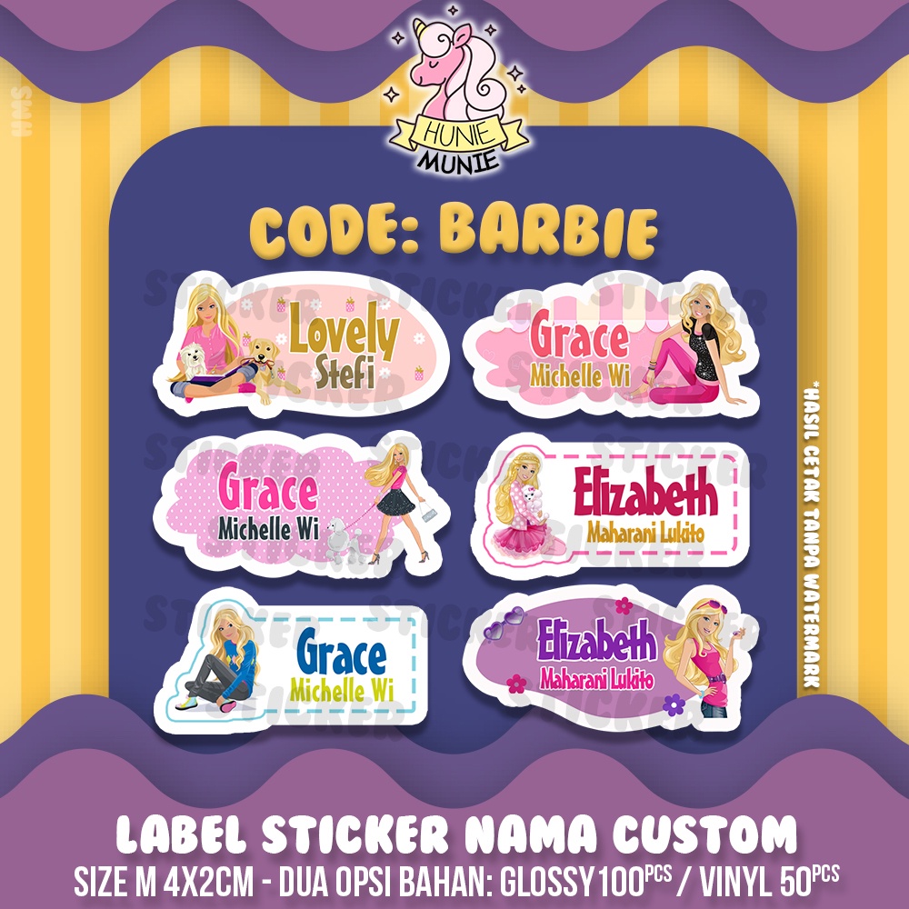 

Sticker Label Nama Custom - Barbie (100pcs+) Stiker
