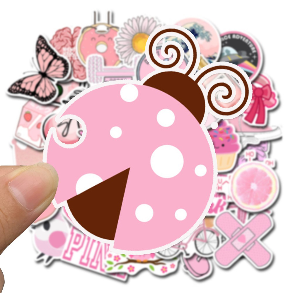 50 PCS/SET Pink Stickers Waterproof Graffiti Luggage Stickers