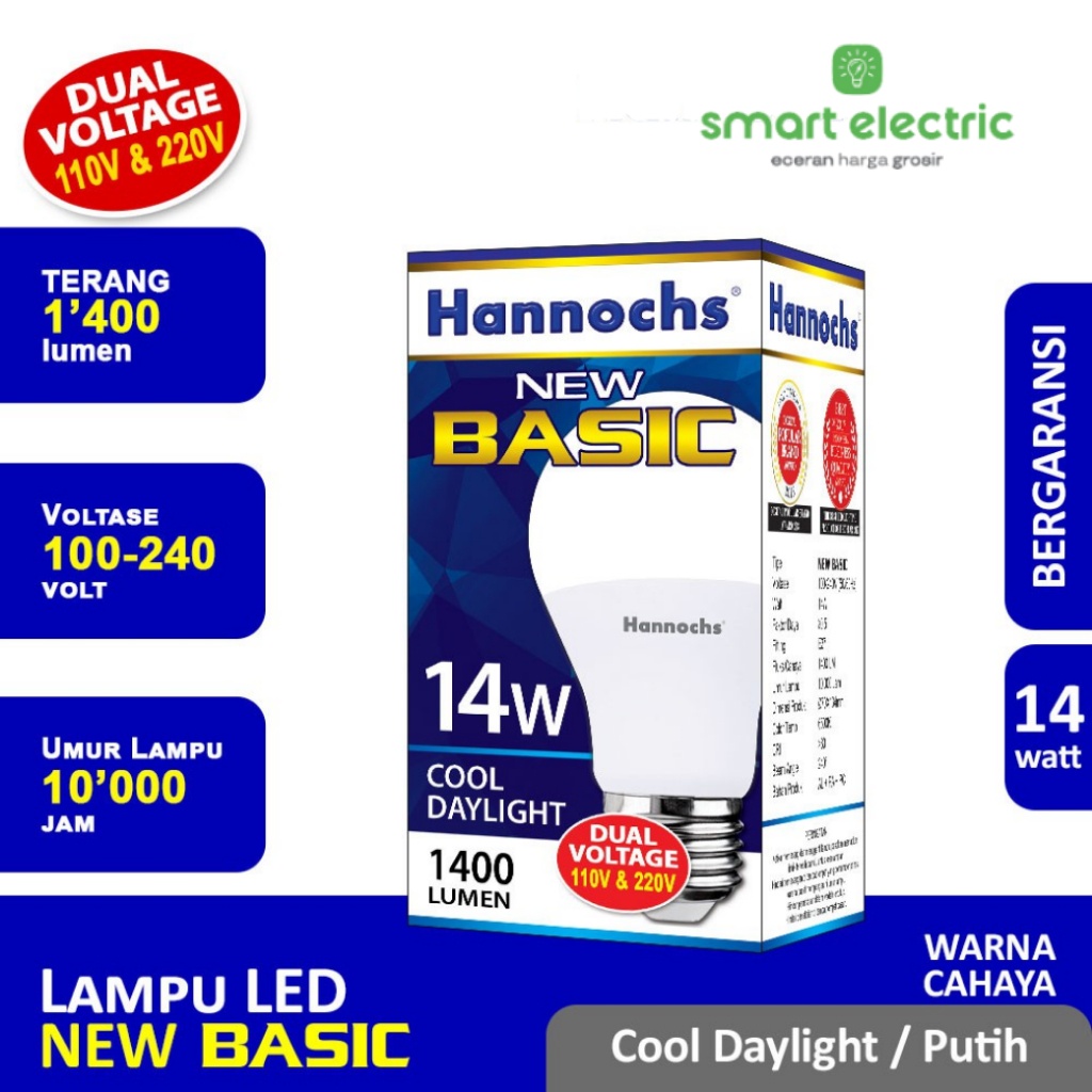 Hannochs Lampu LED New Basic 14 Watt Bohlam Murah Putih Terang