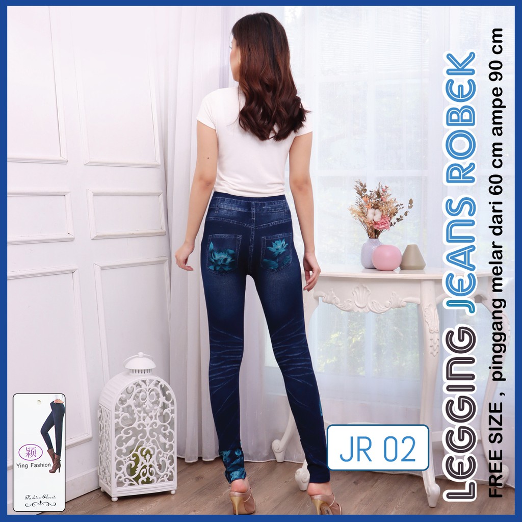 Legging Ripped Jeans 02 / Legging Import Jumbo Wanita / Legging kekinian / Legging jeans robek / legging fashion wanita