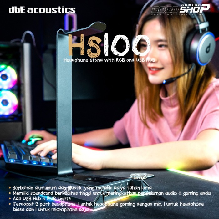 dbE HS100 7.1 Virtual Surround Headphone Stand with RGB and USB HUB