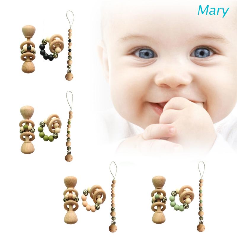 Mary 3pcs / Set Klip Rantai Holder Dot Empeng / Teether Bayi Bahan Kayu