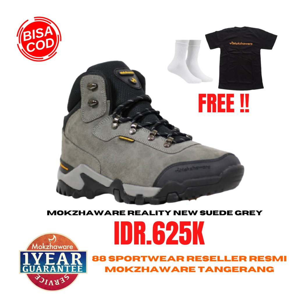 {BISA COD} SEPATU HIKING MOKZHAWARE NEW REALITY SUEDE GREY WATERPROOF GARANSI 1 TAHUN