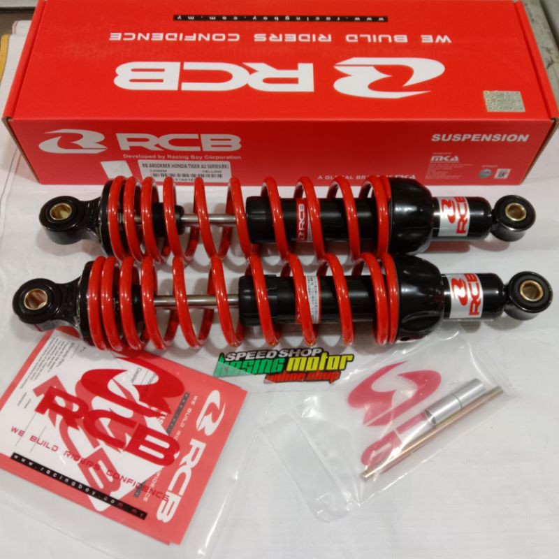 SHOCK BELAKANG MEREK RCB TYPE A2 SERIES NON TABUNG UKURAN TINGGI 320 PER MERAH TIGER RX KING MEGA PR