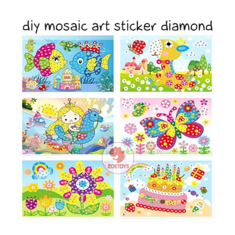 Zoetoys 2in1 Diy Mosaic Art Sticker Diamond Big and Painting | Tempel Sticker Manik Besar mewarnai dan menempel stiker diamond prakarya kerajinan tangan | Mainan n Craft Edukasi Anak