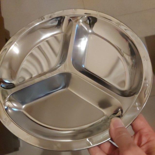 Piring Makan Bentuk Bulat Bahan Stainless Steel Dengan 3 Sekat Ukuran 22 / 24 / 26cm