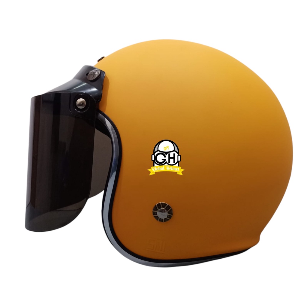 Helm Retro List Chrome Klasik NVR Exotic Yellow Doff Helm Bogo Half Face SNI Free Kaca Flat