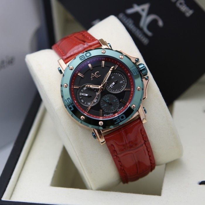 Jam tangan wanita Alexandre Christie AC 9205 AC9205 leather red green Original