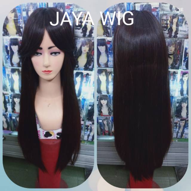 Wig Lurus Panjang 60CM Rambut Palsu Wanita Panjang Poni Panjang