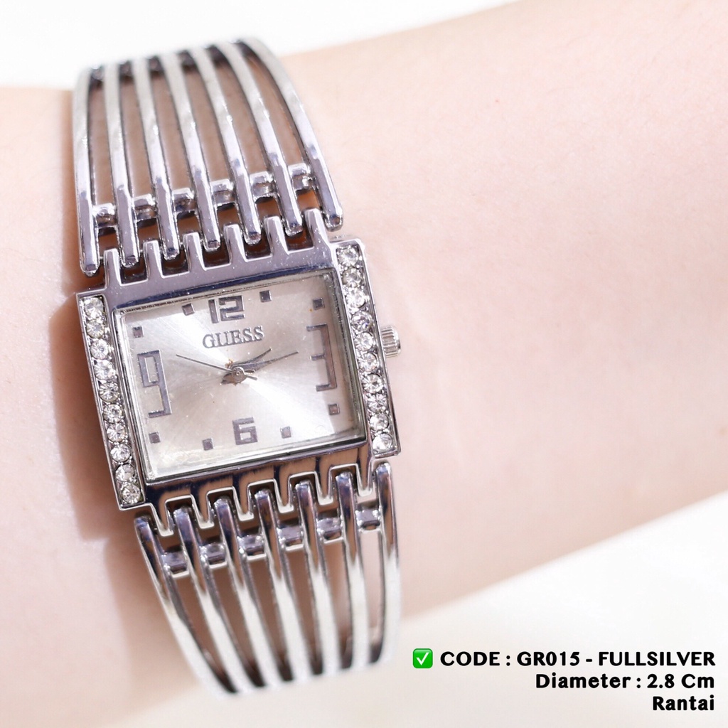 Jam tangan GUESS rantai wanita fashion cewek termurah grosir ecer stainless GR001-GR015 FULLSILVER