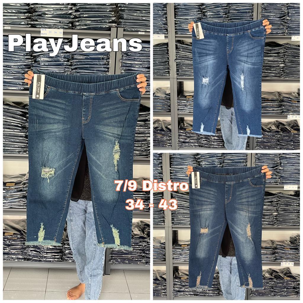 Celana Jeans 7/9 Pinggang Full Karet Jumbo Celana Jeans Bigsize Distro