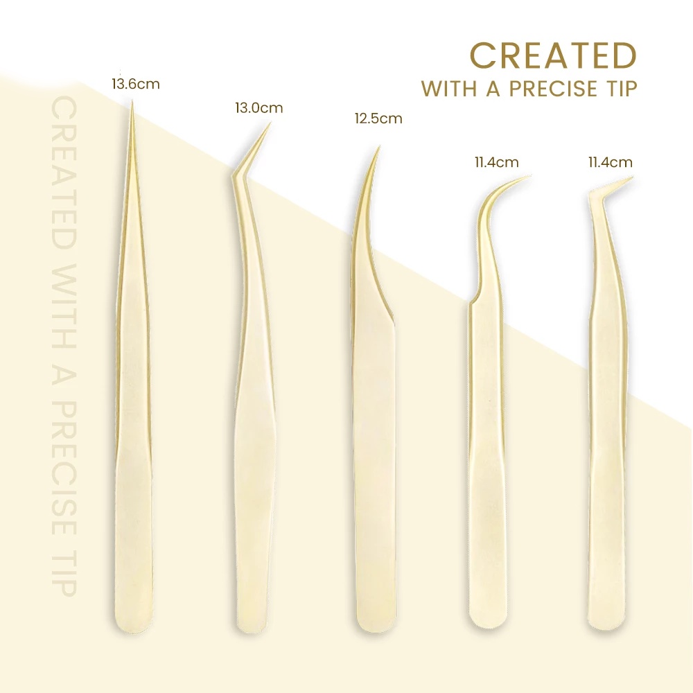 TWEEZER GOLD PREMIUM - 1pcs Eyelash Extension Tweezers Gold - Eyelashes Makeup Tool - pinset bulumata emas