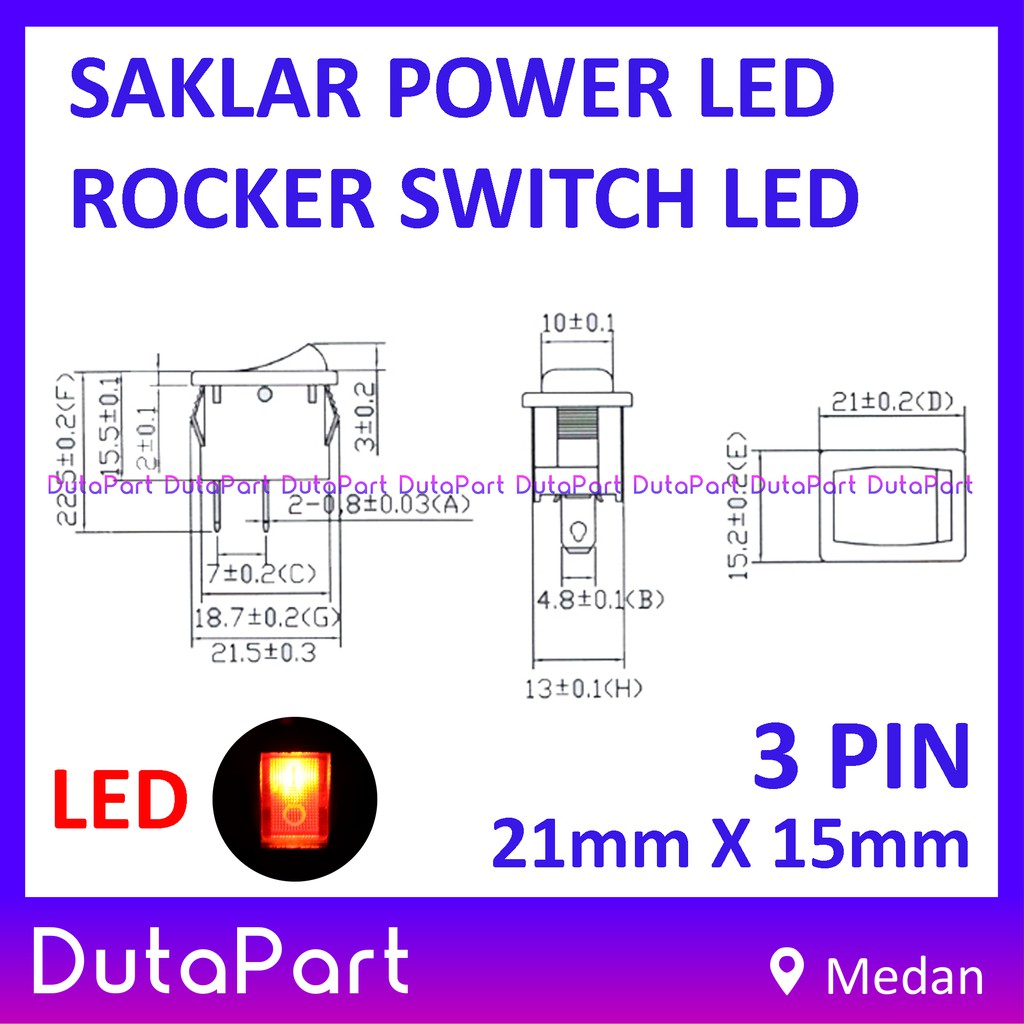 Saklar Power Rocker Switch LAMPU ON OFF 21mm x 15mm 3 PIN Kaki 6A250AC