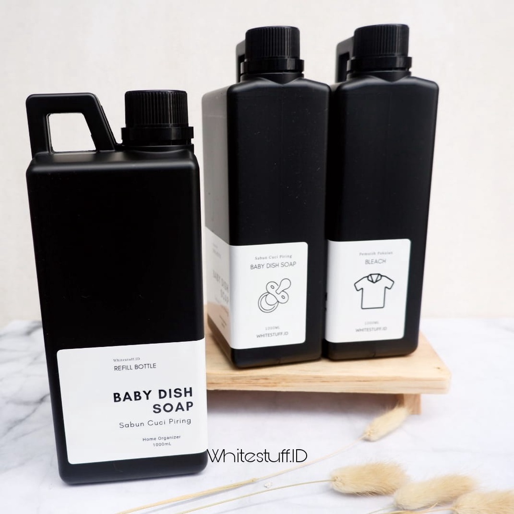 WHT 402 Refill Botol Sabun Jerigen Jerrycan untuk Laundry Room &amp; Cleaning Bottle Organizers Label 2 Sisi Hitam