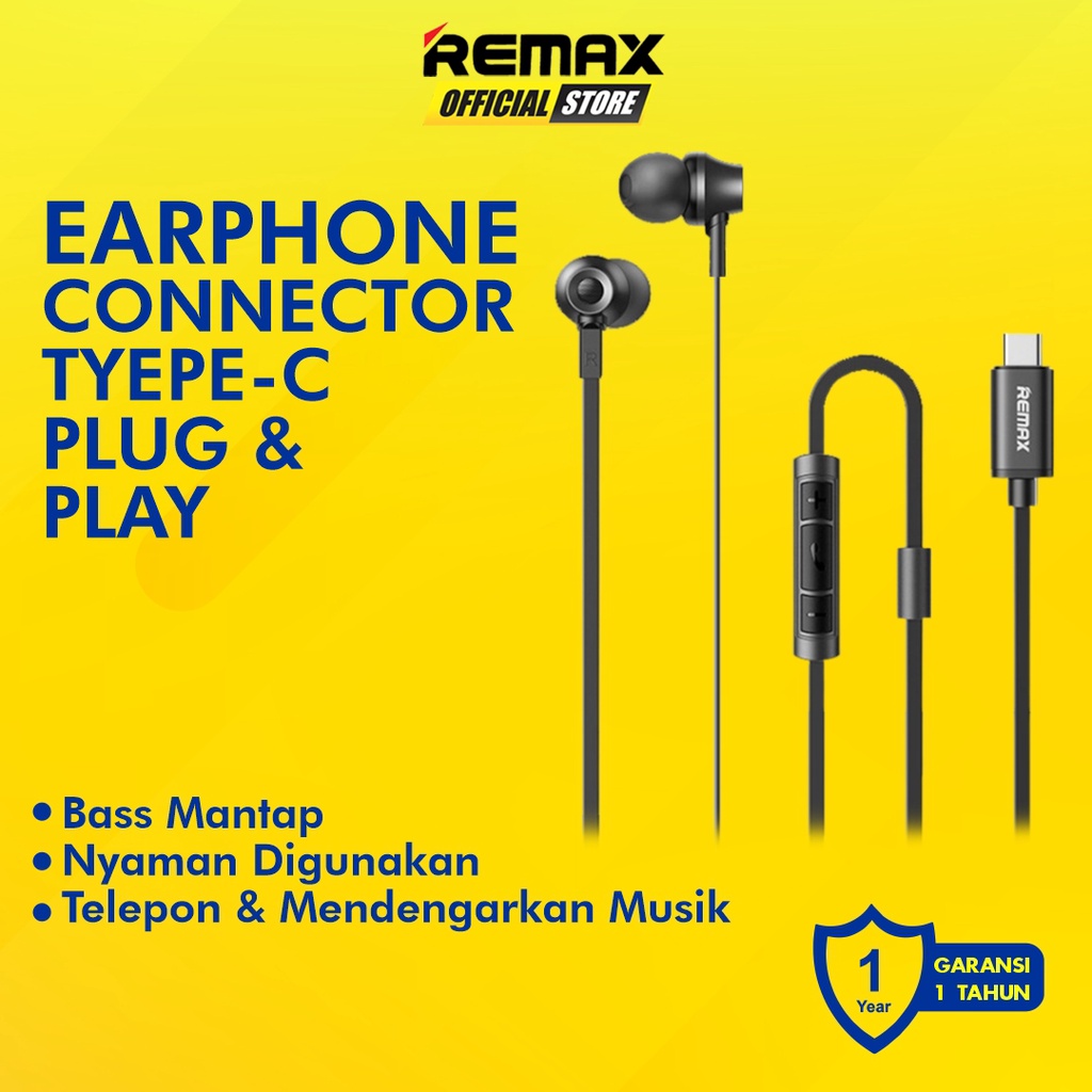 Remax RM-610DA Earphone In Ear Type C Bass Kabel Flat Original