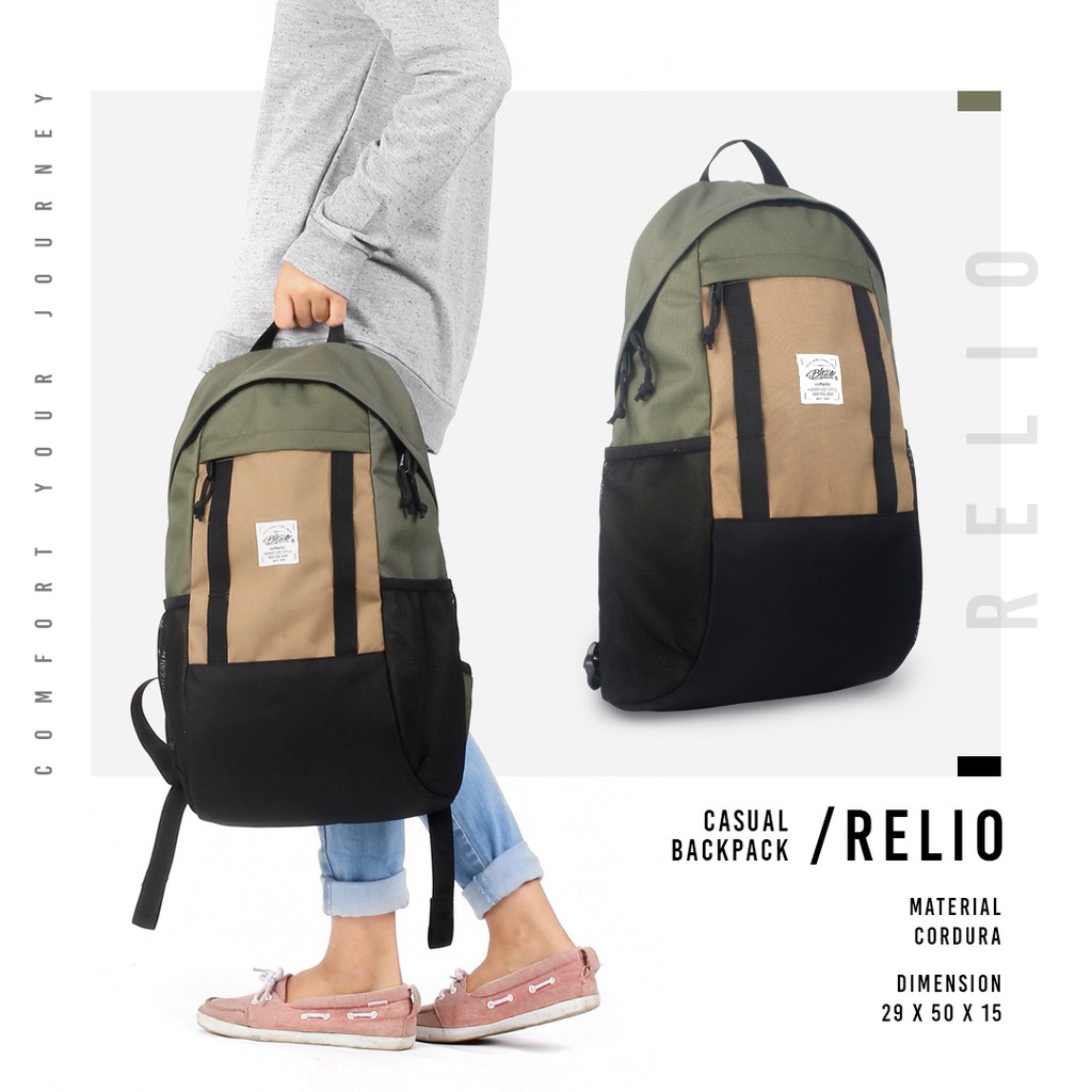 Tas Ransel Wanita Stylish Backpack Warna Olive - Blesco Relio Tas Kuliah Casual Dan Trendy