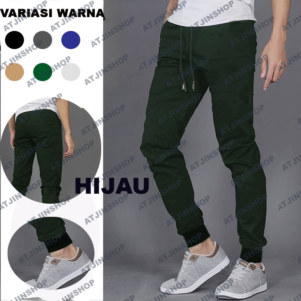 Atjin- Celana Joger Pria Polos  Katun Lembut [ READY 6 warna ]