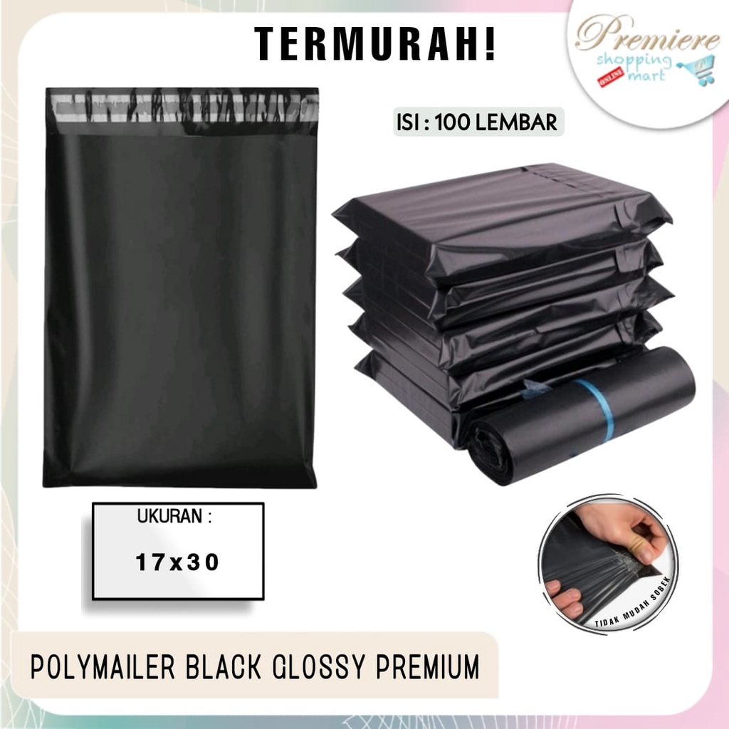 Jual Plastik Packing Polymailer Black Glossy 17x30 Lem Kantong Opp Isi 100 Pcs Shopee 0776