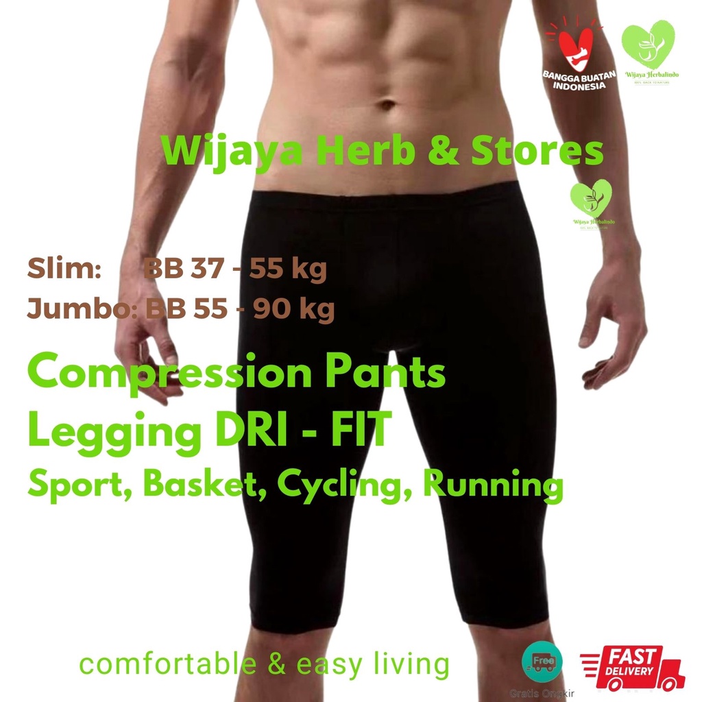 [SPORT] Compression Pants Legging Celana 3/4 Pria Celana Ketat Base Layer  Basket Gowes Olahraga Legging Pria Size Slim &amp; Jumbo