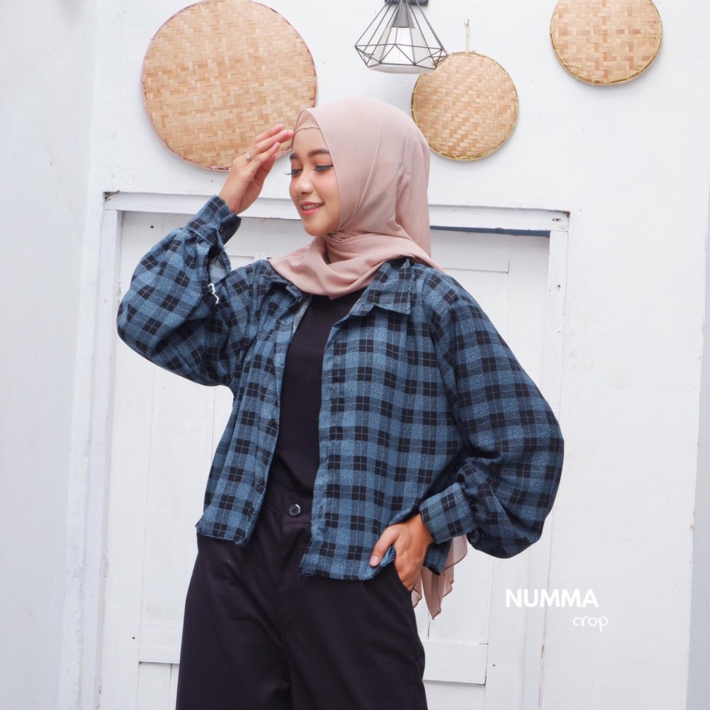 garmensolo || KEMEJA WANITA MODEL TARTAN CROP/ KEMEJA WANITA BAHAN WOLFIS / TUNIK JUMBO PREMIUM BLOUSE TARTAN LENGAN BALON MIZU KOREAN STYLE | KEMEJA FLANEL WANITA NUMMA-3