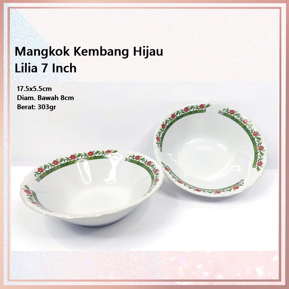 Mangkok Soto/Mangkok Mankan Kembang HIjau Lilia 7 Inch