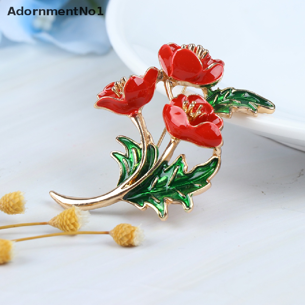 (AdornmentNo1) Pin / Bros Bentuk Bunga Poppy Warna Silver / Gold Untuk Wanita