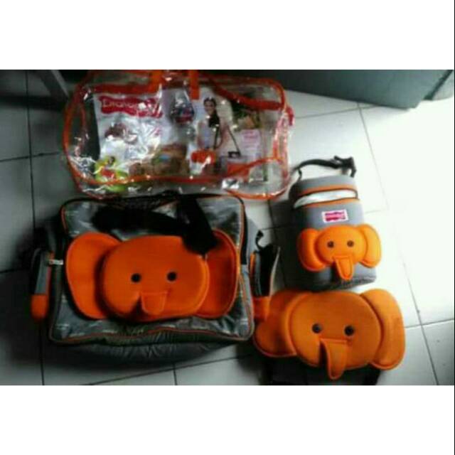 Tas oren Gajah Dialogue 3in1 dapat tas besar, tas termos, dan tas kecil preloved second like new