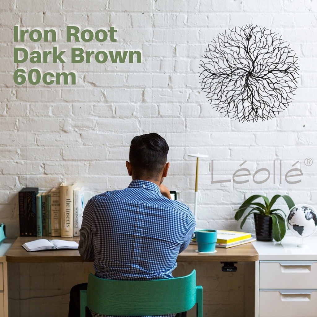 Leolle Hiasan Dinding Ruang Kerja Iron Root Diameter 60cm Dark Brown