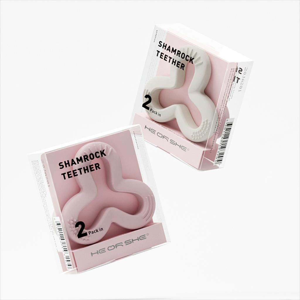 HEORSHE Shamrock Teether Toy | Teether Bayi Dengan 3 Tekstur isi 2 pcs-WHITE - PINK