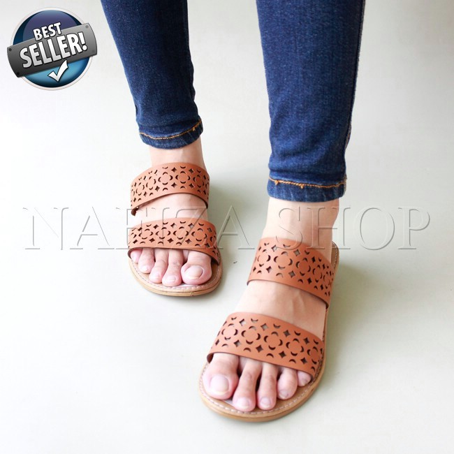 DISKON SANDAL / SENDAL SANTAI FLAT LASER KOKOP ARETHA TAN