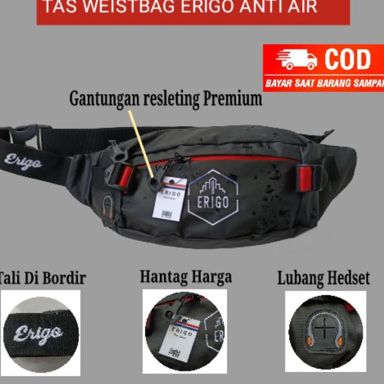 Pasti murah Tas pria/wanita Erigo webing merah anti air BV69 ➣