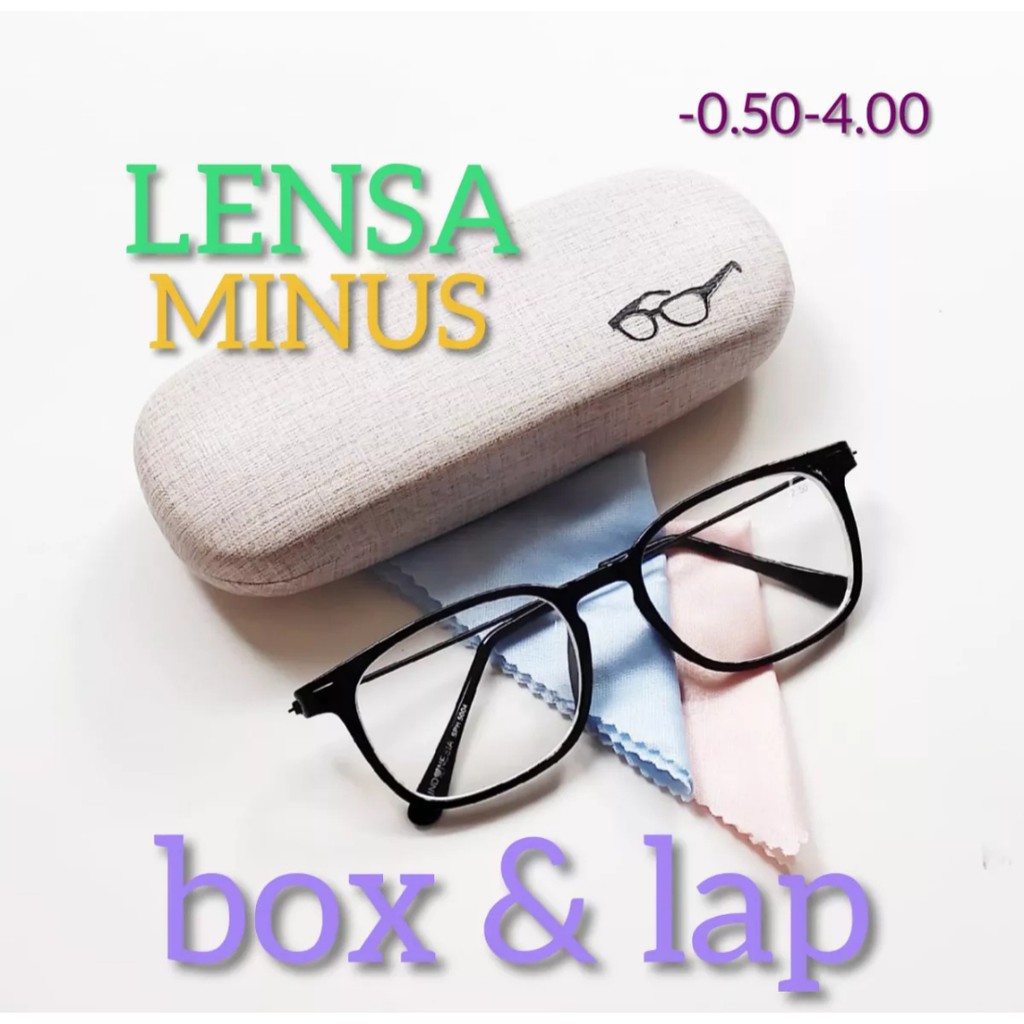 Spring Style NEW KACAMATA MINUS LENSA KOTAK TANGKAI BESI FREE BOX DAN LAP UKURAN 0.50-4.00