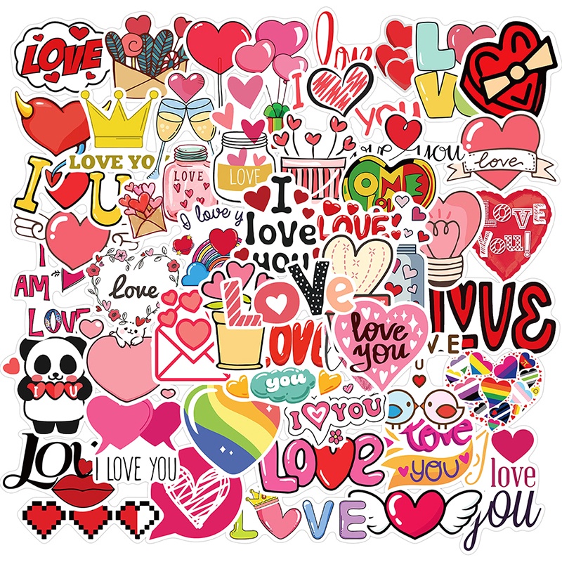 50pcs Stiker Vintage Motif LOVE Warna Pink Untuk Laptop / Notebook / Valentine