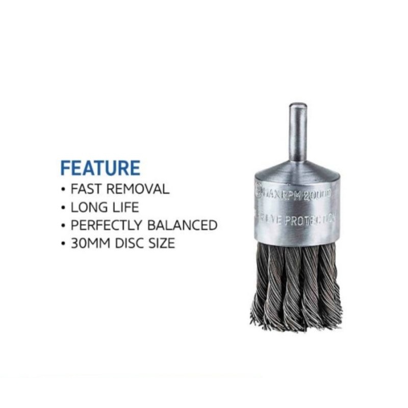 sikat end brush kepang 30mm Benz / sikat bor kepang 30mm/ sikat end brush twisted knot