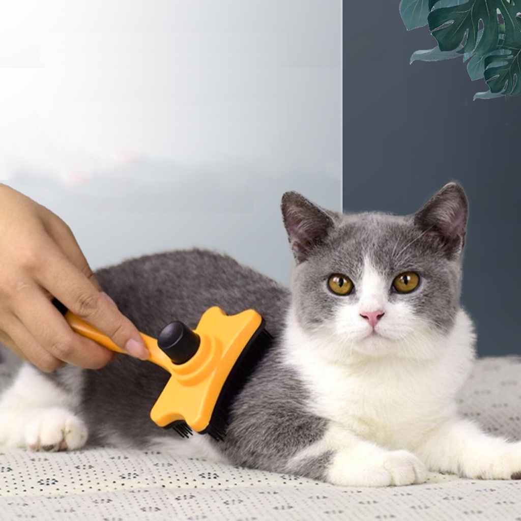 MurmerOfficial Sisir Kucing Anjing PRESS Pembersih Bulu Rontok Panjang Pendek Mati Sikat Kelinci Tombol Alat Grooming Murah Pet Kitten Aksesoris Tombol Otomatis Pengangkat Murah R752