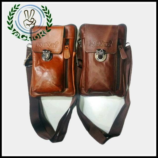 Tas Selempang Pinggang Sarung HP Pria Kulit Sapi Asli - Kickers ABE487