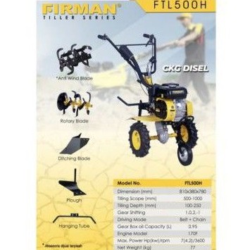 Cultivator Tiller Firman Mesin Bajak Ladang FTL500H  FTL 500H