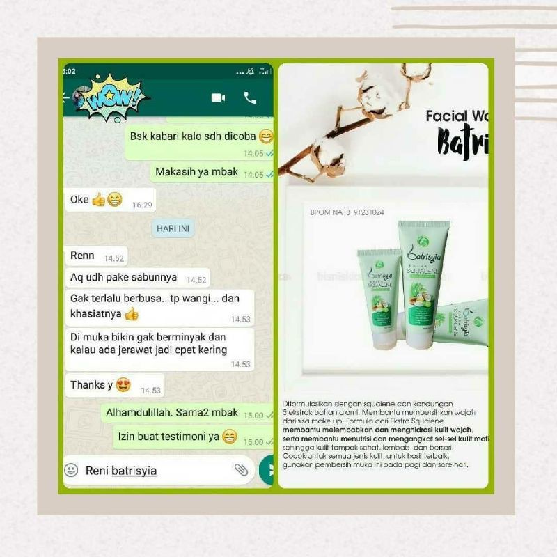 FACIAL WASH SQUALENE BATRISYIA/ SABUN WAJAH UNTUK KULIT SENSITIF