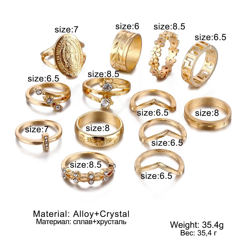 15 Pcs Cincin Bentuk Hati Warna Emas Gaya Bohemian Vintage Untuk Wanita