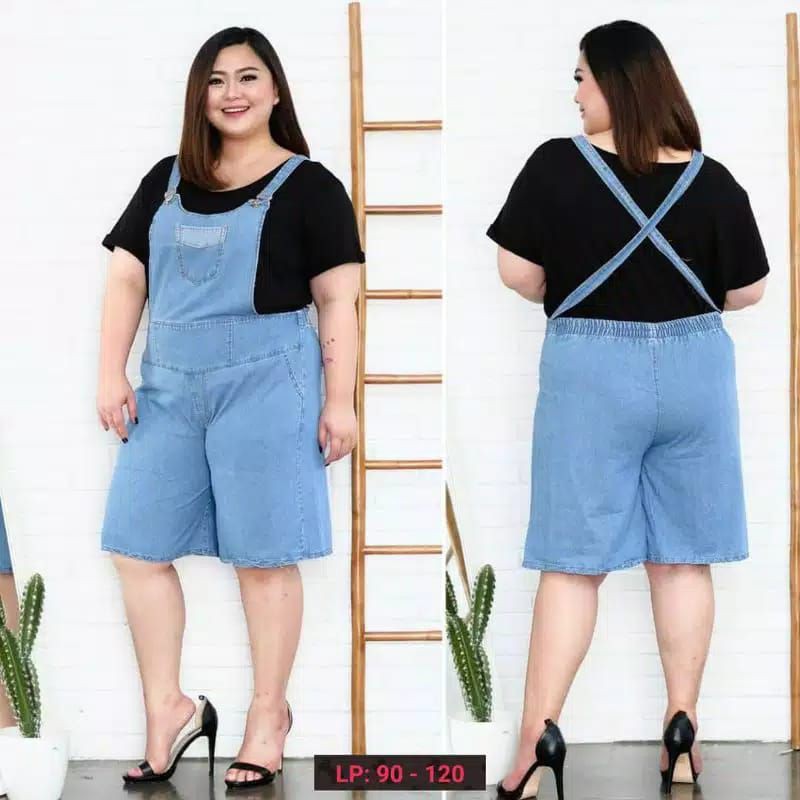 BAJU CELANA OVERALL JUMPSUIT JUMPER KODOK MONYET JEANS DENIM PENDEK JUMBO BIG SIZE