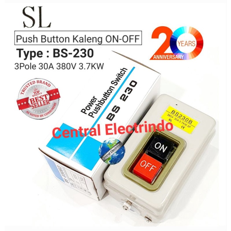 Push Button On-Off BS-230B 3Pole 30A/380V/3.7KW SL.