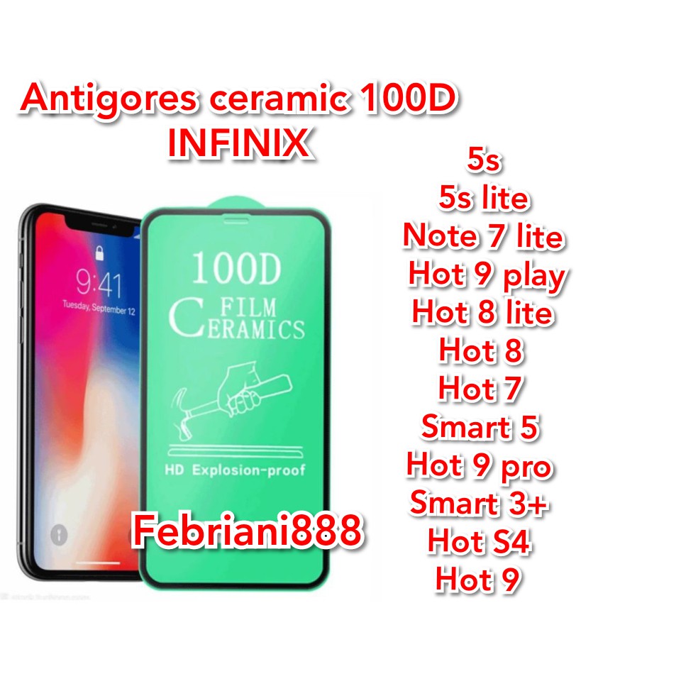 Infinix Hot 9Play AntiGores Ceramic 100D/Smart 3+/Smart 5/Smart 4/Hot S4/Hot 9/Hot 9Pro/Hot 8/Hot S5