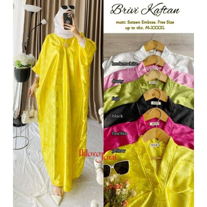 Brivi Kaftan, KAFTAN LEBARAN JUMBO MEWAH CANTIK FIT XXXXL LD 160 BAHAN SATEN EMBOSS KEKINIAN OOTD MODIS