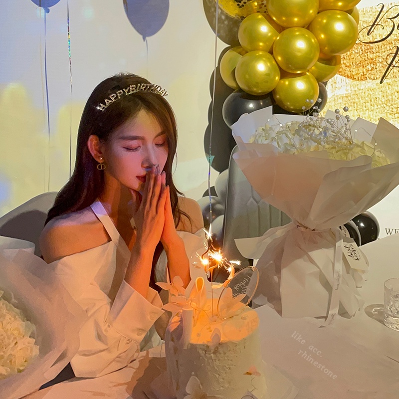 Putri Manis glitter Berlian happy birthday Headband Perempuan Korea Pesta dress up Aksesoris Rambut