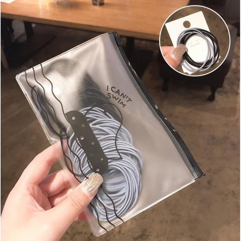 HC Ikat rambut  Karet Rambut Elastis Warna Polos 2 warna 100Pcs Gaya Korea untuk Wanita-HC3790 BIRU HITAM